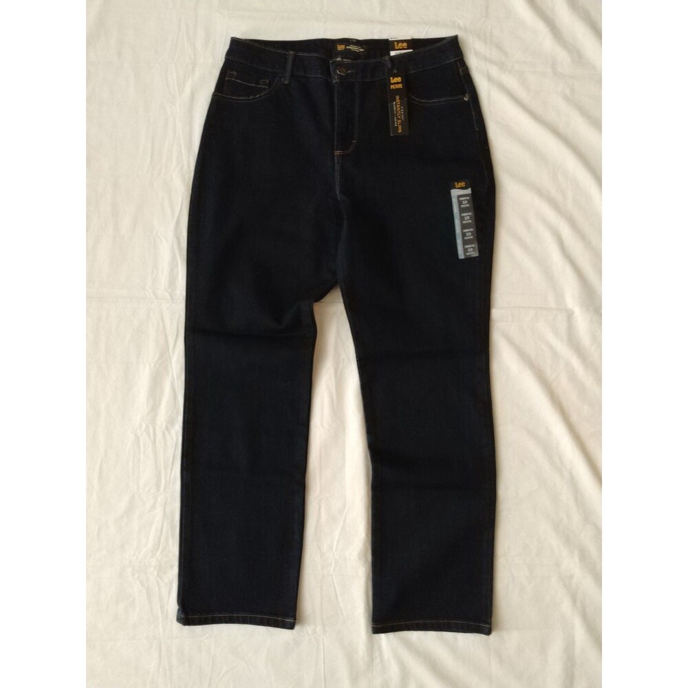 NWT Woman LEE Instantly Slims JEANS Sz 10 PETITE Dark Blue Straight Leg Relaxed - Picture 15 of 15